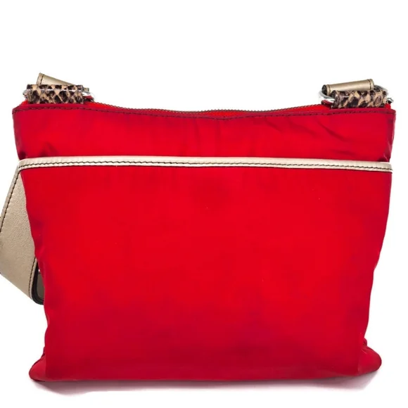 Brighton GoGo Red Nylon Black-Tan Snake Print Leather Convertable Crossbody Bag - Picture 3 of 16